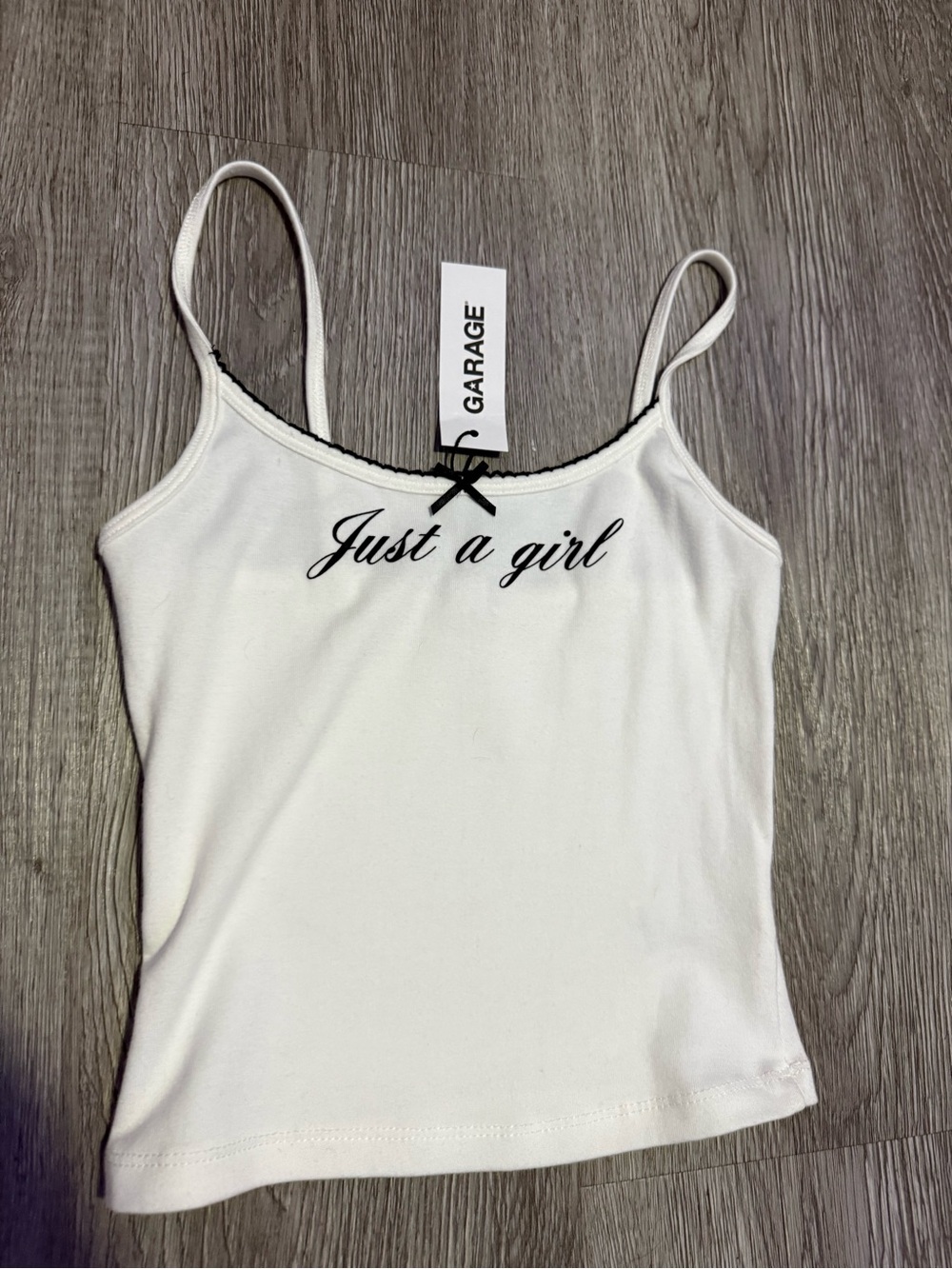 Garage White Cami with Black Script